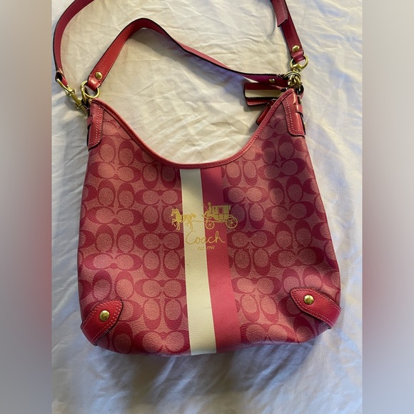 Coach Handbags - Coach heritage stripe crossbody hot pink purse bag leather hard to find spring